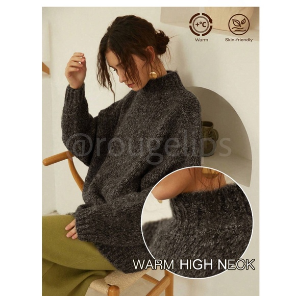 Black Knit Oversized Pullover Turtleneck Sweater - Picture 6 of 9